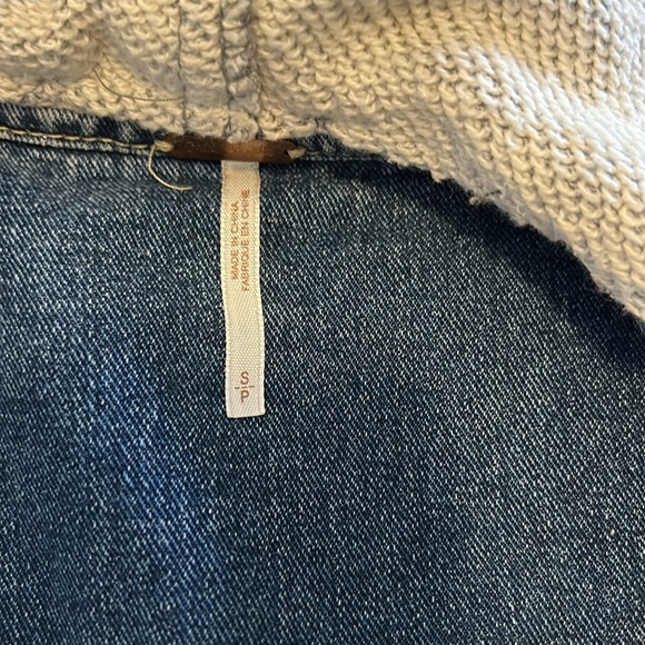 FREE PEOPLE Fleece Denim Indie Wash Hoodie Sweatshirt Jacket - Picture 3 of 4